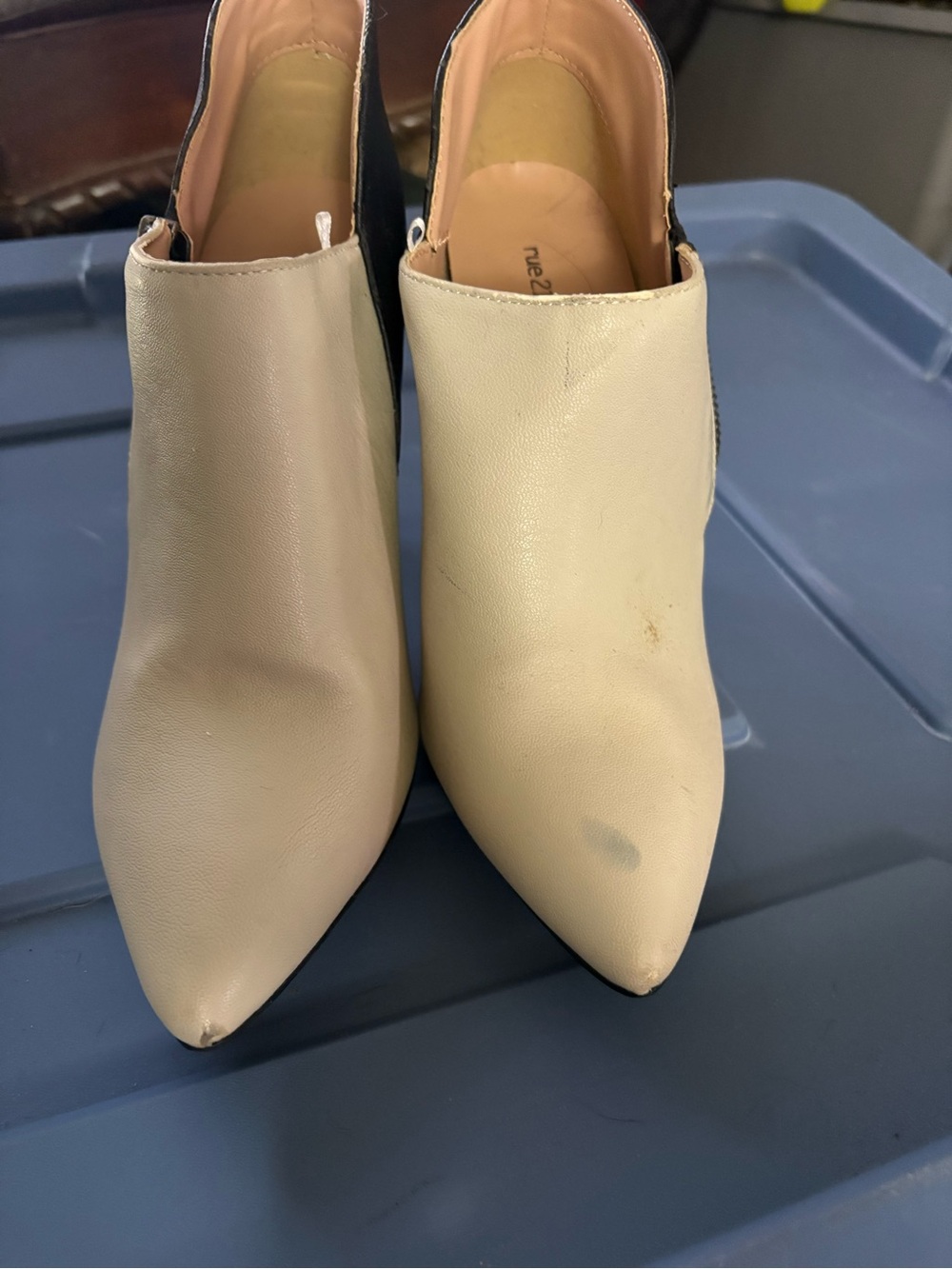 Rue21 Two-Tone Pointed Toe Slip-On Mules in Cream and Black